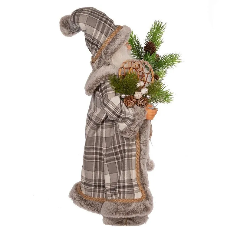 17" Natural Plaid Santa with Tree and Snowshoes