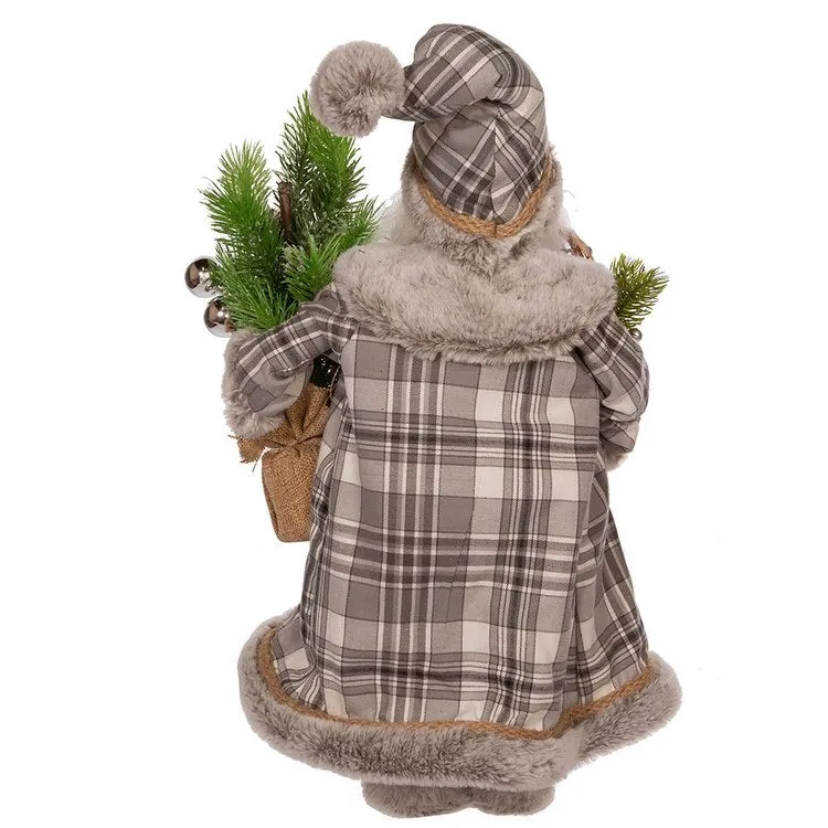 17" Natural Plaid Santa with Tree and Snowshoes