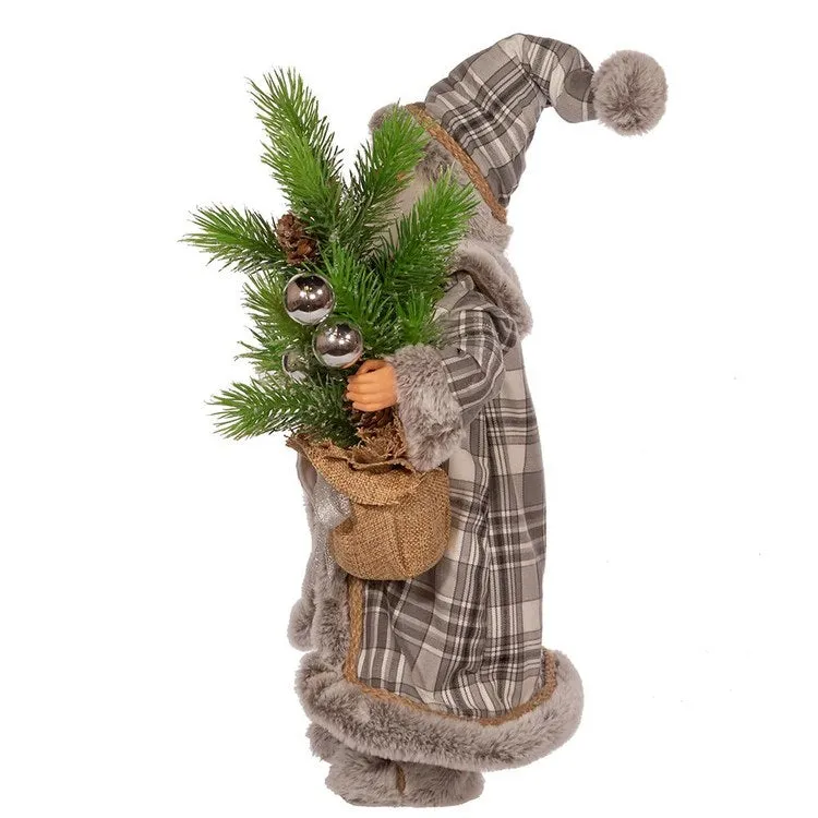 17" Natural Plaid Santa with Tree and Snowshoes