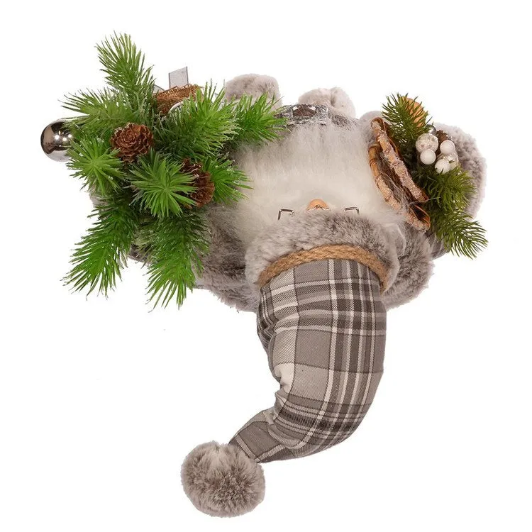 17" Natural Plaid Santa with Tree and Snowshoes