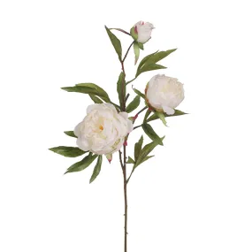 Artificial Silk Peony Flower Spray - White