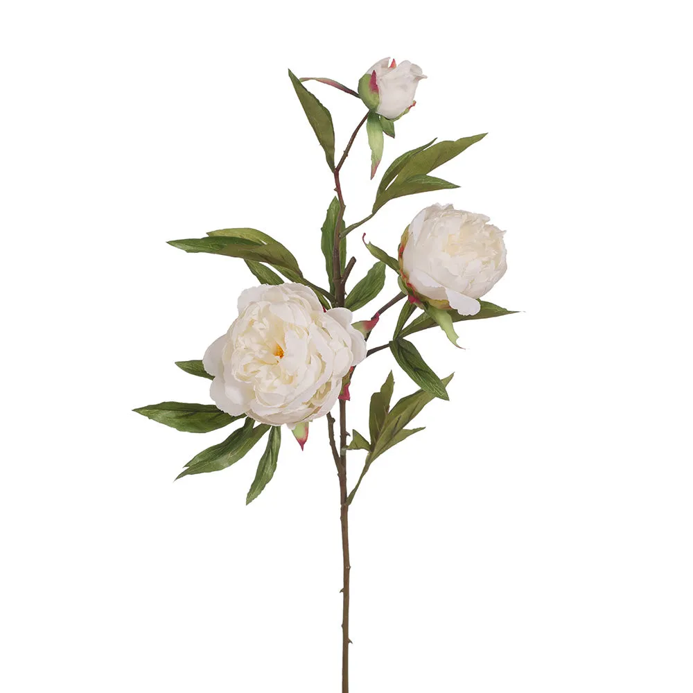 Artificial Silk Peony Flower Spray - White