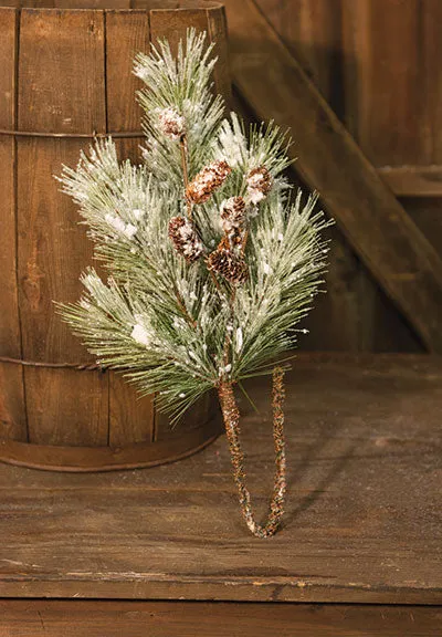 Flocked Pine Spray w/Cones 24"