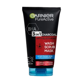 Garnier Pure Active 3 In 1 Charcoal Wash Scrub Mask 150ml