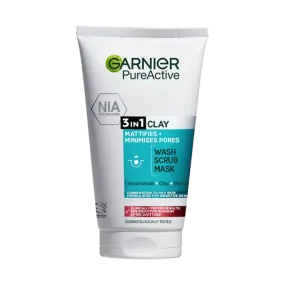 Garnier Pure Active 3-In-1 Clay Wash Scrub Mask 150ml