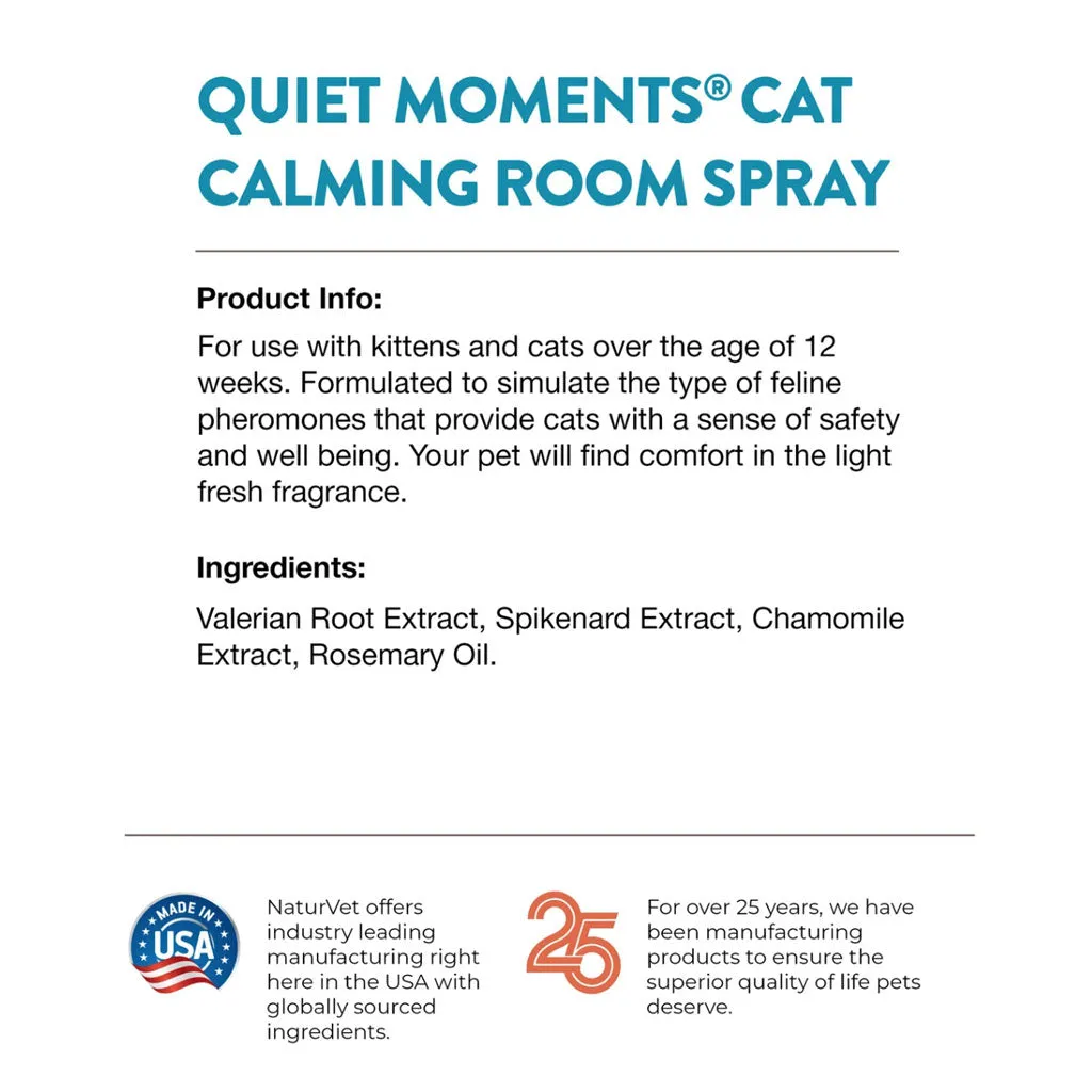 NaturVet Quiet Moments Herbal Calming Room Spray  for Cats, 8-oz