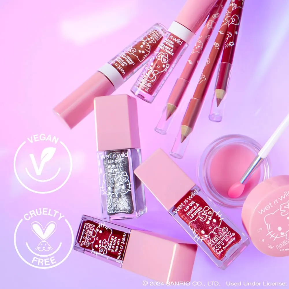 Wet N Wild Hello Kitty Glitter Lip Oil, New 10 Oil Infused Formula, Warm Apple Pie Lightly Scented, Sparkly Bold Colors, Cruelty-Free & Vegan - Magic Apple